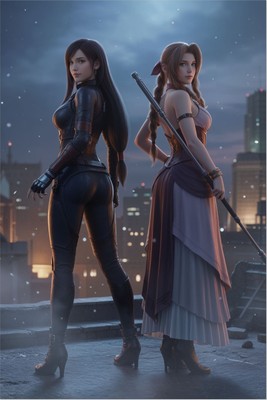 Tifa & Aerith Poster – Final Fantasy Wall Art Print, Duo Decor Poster #6619