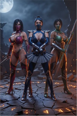 Kitana Mileena Jade Poster – Mortal Kombat Wall Art Print, Iconic Trio Decor Mouse Pad 6641