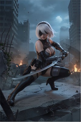 2B Poster – NieR Automata Wall Art Print, Iconic Android Warrior Decor Mouse Pad 6671