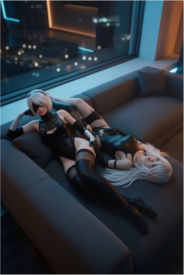 2B A2 Poster – NieR Automata Wall Art Print, Iconic Android Duo Decor Poster #6766