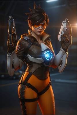 Tracer Poster – Overwatch Wall Art Print, Speed Heroine Decor Poster #6769