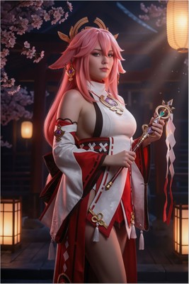 Yae Miko Poster – Genshin Impact Wall Art Print, Electro Shrine Maiden Decor calendar