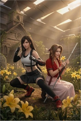 Tifa Aerith Poster – Final Fantasy Wall Art Print, Iconic RPG Duo Decor Mouse Pad 6801