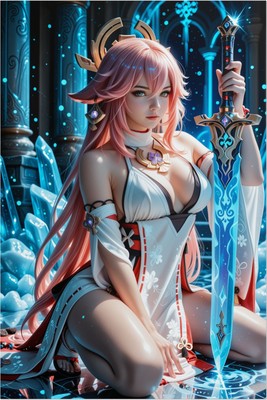 Yae Miko Poster – Genshin Impact Fox Spirit Wall Art Print, Anime Decor Mouse Pad 7036