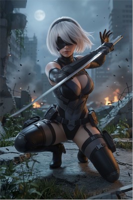 2B Poster – NieR Automata Wall Art Print, Sci Fi Game Decor Poster #7179